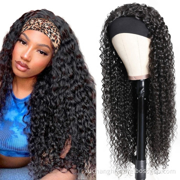 Headband Wig Human Hair Curly Full Machine Made Wigs Deep Wave Glueless Water Wave For Black Women Curl Hair Wig With Headband